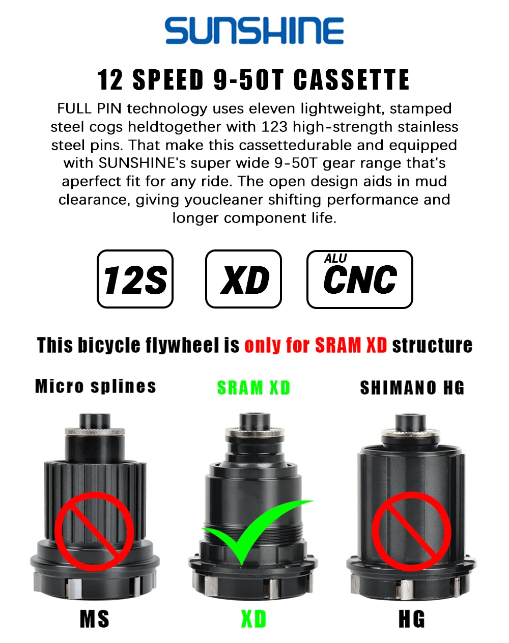 Bicycle Cassette 12 Speed 9T-50T Mountain Bike Freewheel 12V for