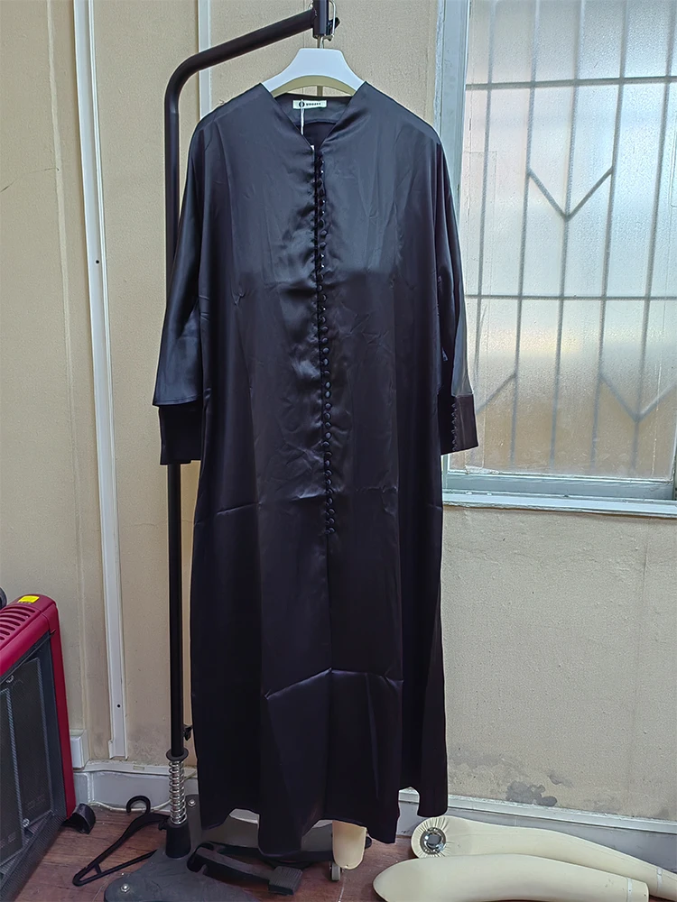 Lemongor Muslim Dubai Turkey Islam Dress 2023 Spring Batwing Sleeve Split-Front Solid Color Elegant Party Maxi Dresses For Women