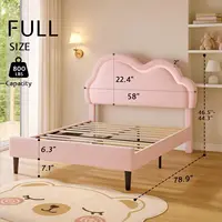 Full Bed Frame for Girls with Adjustable Cloud Headboard, Velvet Upholstered & RGB Lights, 7.1" Underbed Storage, Customized 2
