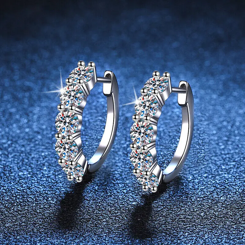 

3CT Round Moissanite Hoop Huggie Earrings Women 925 Sterling Silver Pass Tester