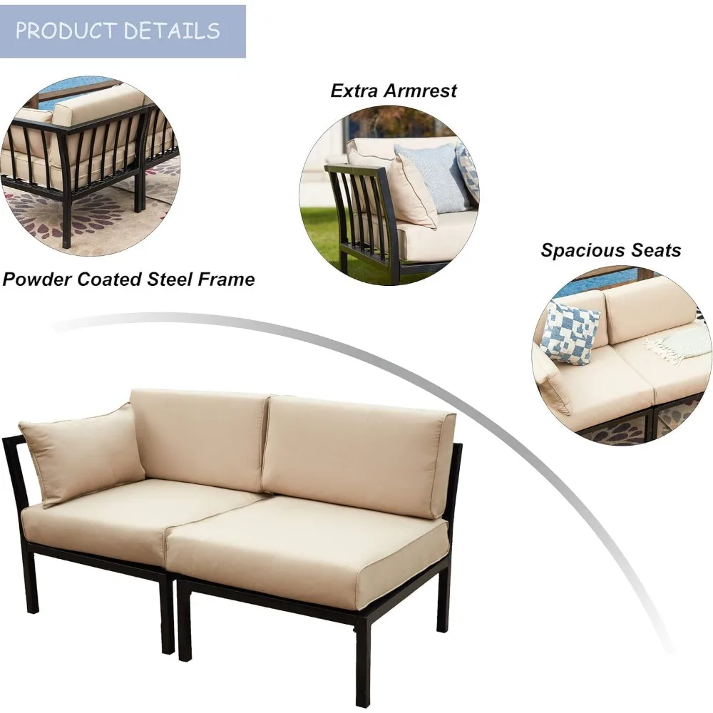 2 Piece Corner & Armless Sofa Outdoor Furniture Sectional Couch Set Patio Loveseat 5