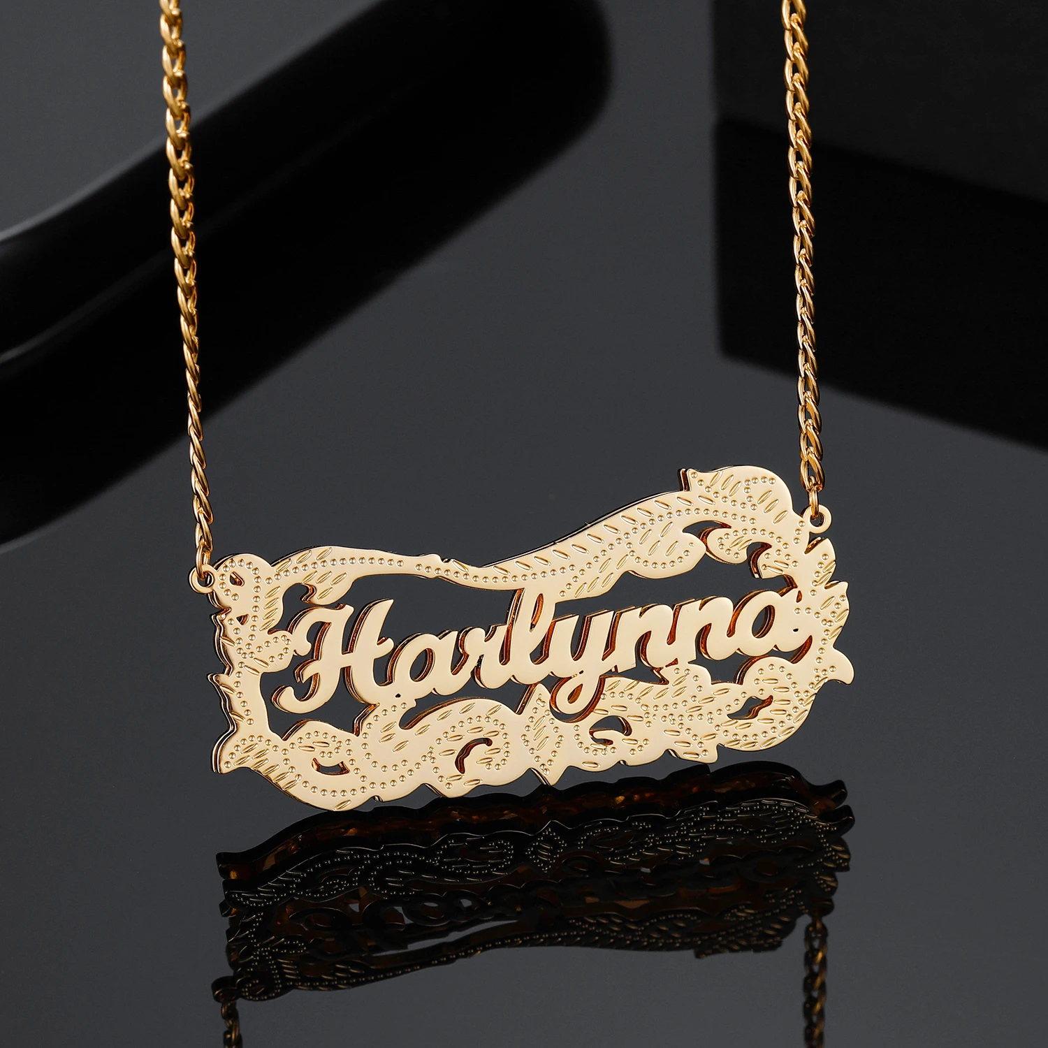 18K Plated Gold Yellow Custom 3D Double Names Chain Nameplate Pendant Necklace With Chain For Women Personalize 3D Jewelry Gifts