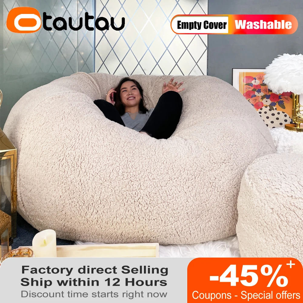 OTAUTAU King Size Giant Sofa Sac Pouf Cover No Filling Soft Fluffy Bean Bag Chair Puff Lazy Couch Floor Corner Seat Futon Lump | Дом и сад