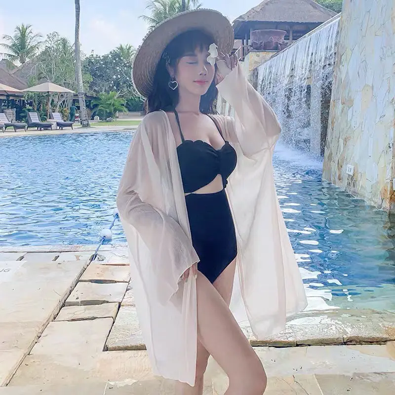 

New Solid Swimsuit Cover Up New Sunscreen Clothes Women Summer Chiffon Fashiuon Outerwear Small Shawl Seaside Beach Shirt Outfit