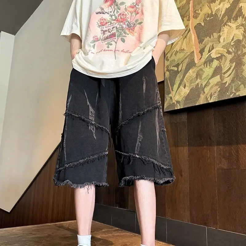 Denim Shorts Summer Jeans Shorts Men's New Loose Straight-leg Tie-dye Design Five-point Denim Shorts