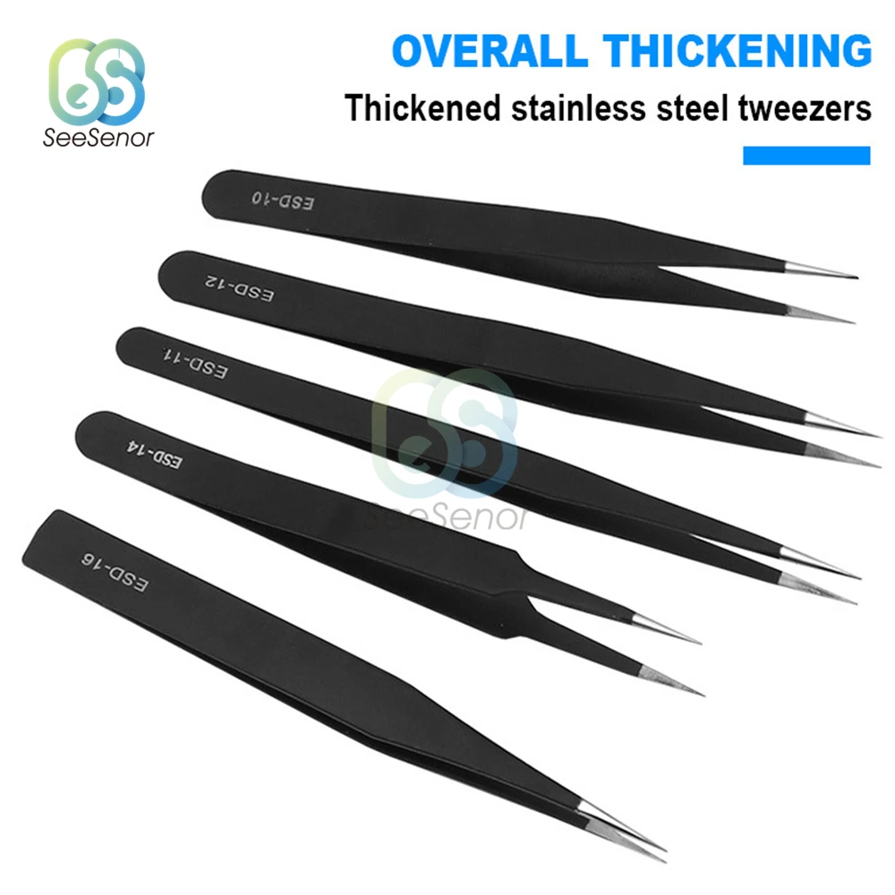 9 in 1 Tweezers Kit Anti Static Stainless Steel Forceps Hand Tools Set for Electronics Mobile Phone Repair BGA Work Tools precision tweezers tweezer tool esd anti static tweezers phone repair tweezers