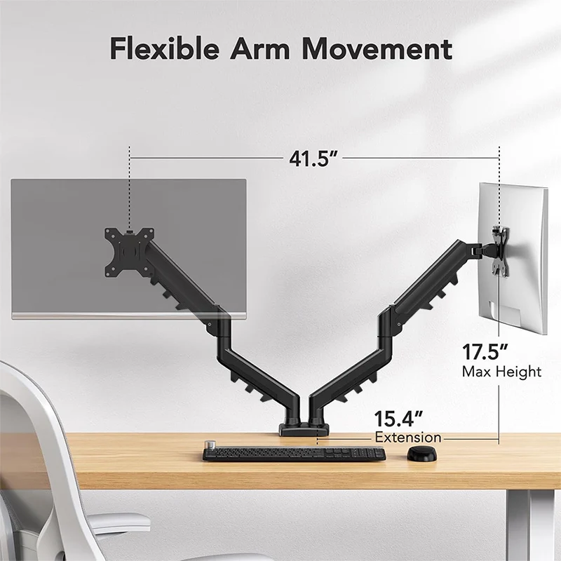 Monitor Desk Mount, Fully Adjustable Dual Monitor Arm for 2 Computer Screens up to 27 inch, Clamp Base Stand for Desk