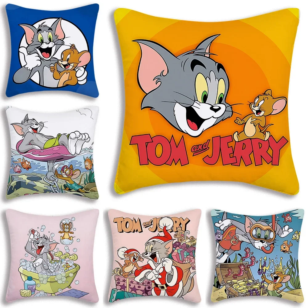 NEW Tom And Jerry Angry Cute Pillow Covers Cartoon Sofa Decorative Home Double-sided Printing Short Plush Cute Cushion Cover