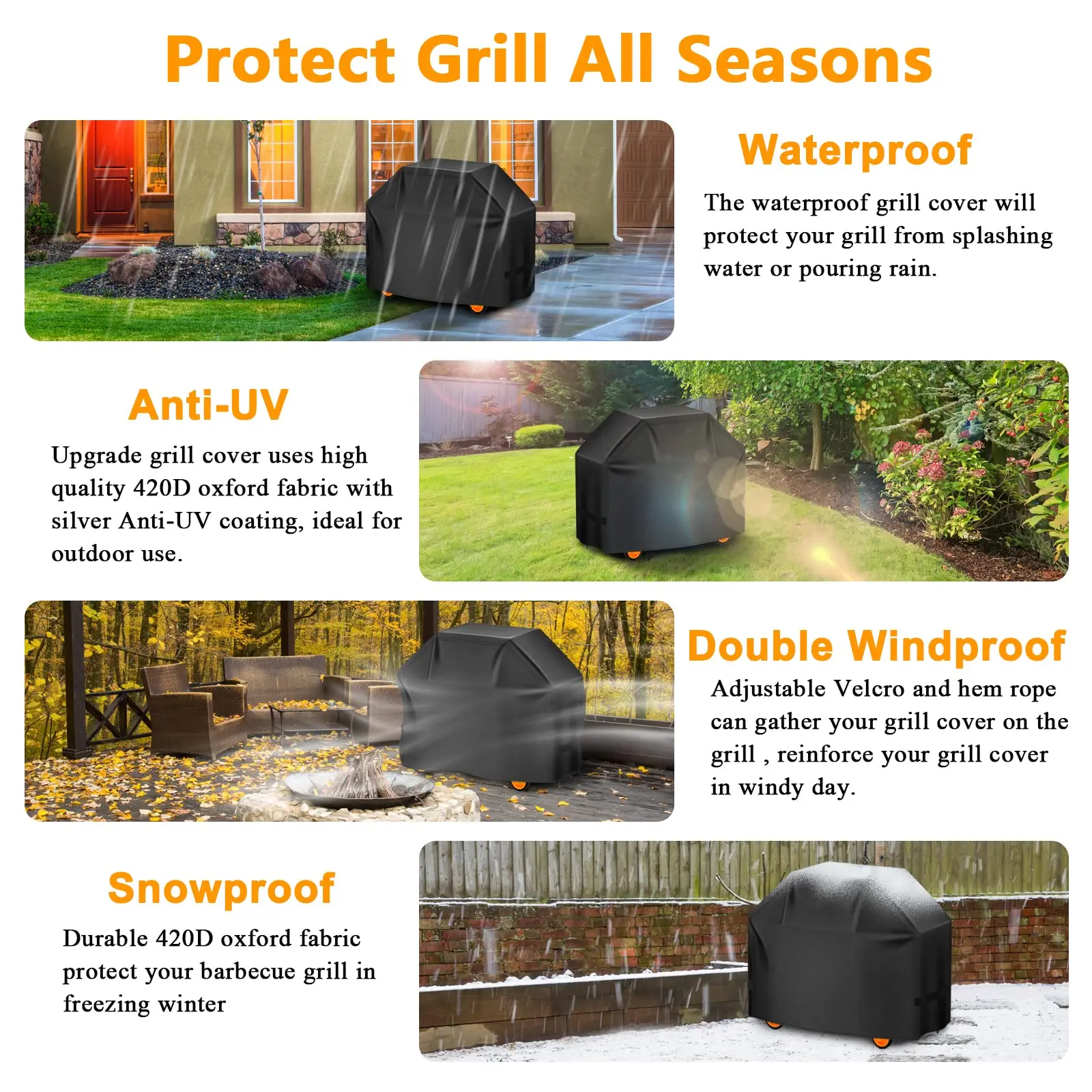 BBQ Grill Barbeque Cover Waterproof,Anti-UV Material with Adjustable Strap Heavy Duty Charbroil Grill Cover 7 Size