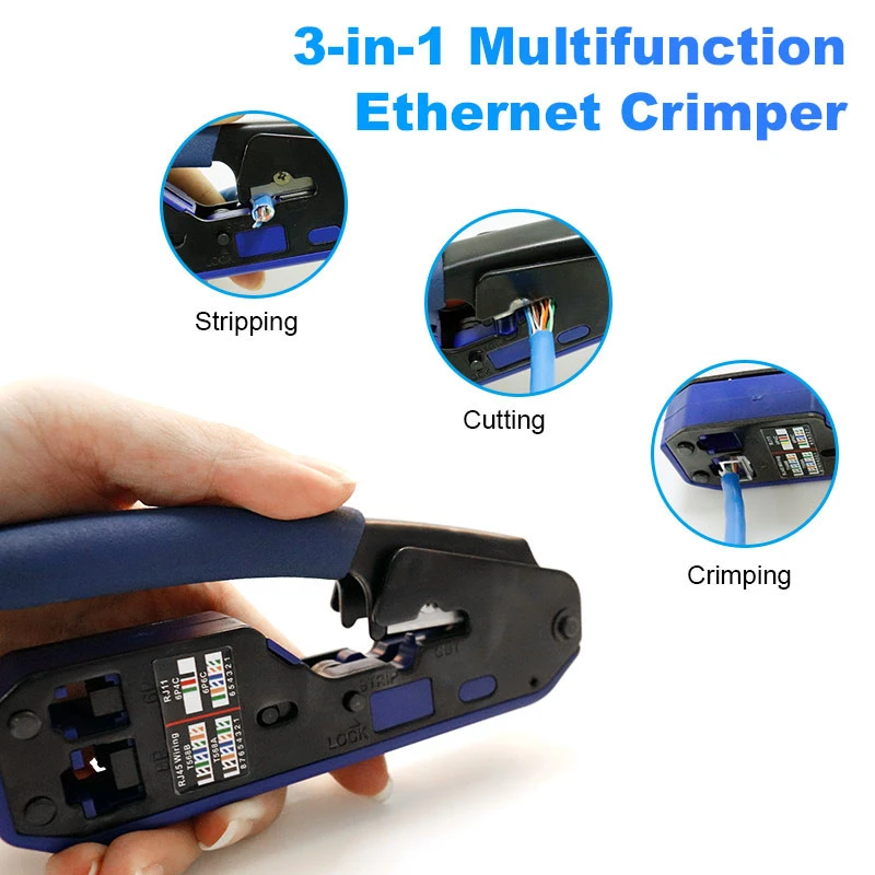 Tester, Wire Stripper Conectores, Capa protetora, RJ45, CAT6, All-in-One