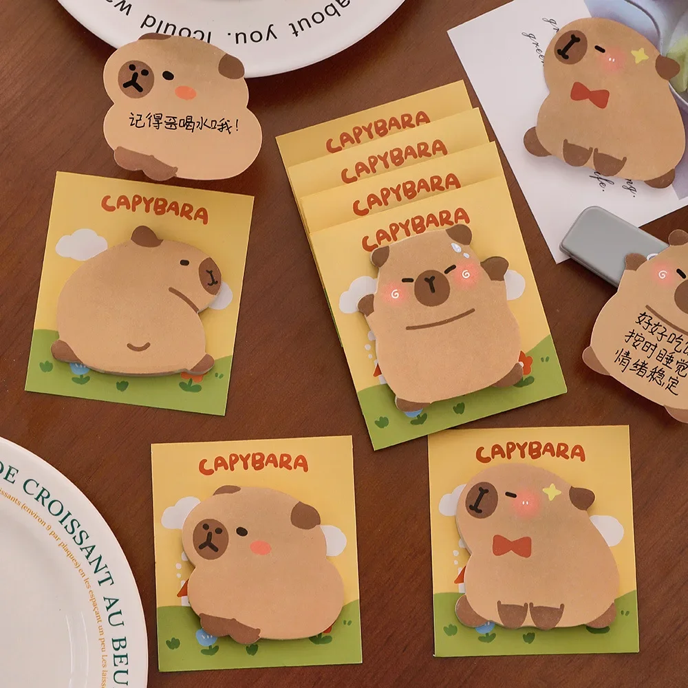 Capibara 메모 패드 어린이 새로운 애니메이션 Capybara 스티커 메모 학생 Kawaii 학교 문구 사무용품 메모장 메시지 남기기
