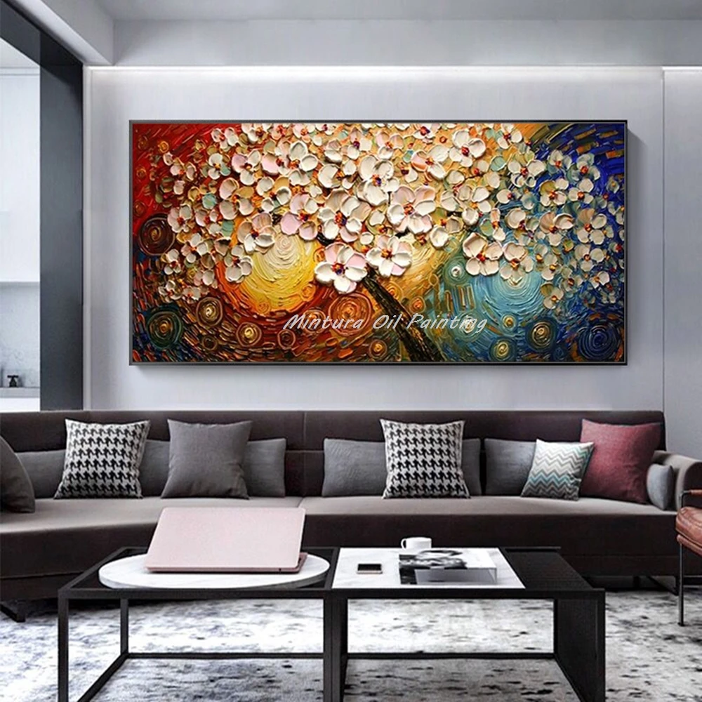 

Mintura Handpainted Palette Knife Tree Flower Oil Painting on Canvas,Modern Abstract Wall Are Picture for Living Room Home Decor