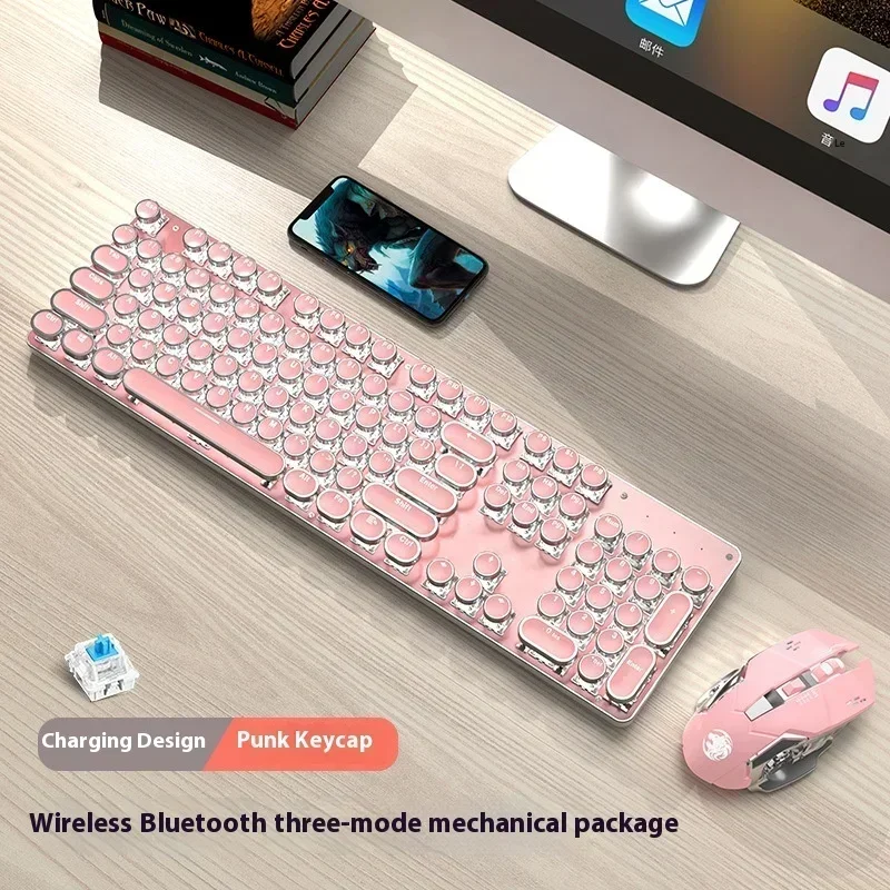 TK950 블루투스 3 모드 기계식 키보드, 레트로 펑크 스타일, Mac/Win 듀얼 시스템, 모든 키 충돌 없음, 긴 배터리 수명
