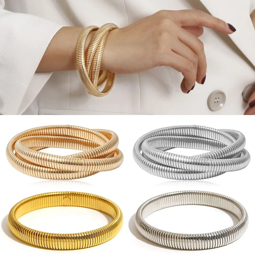 

Stainless Steel Elastic Bracelet For Women Simple Design Vintage Punk Spiral Bracelet Cross Triple Layersingle Layer Bracelet