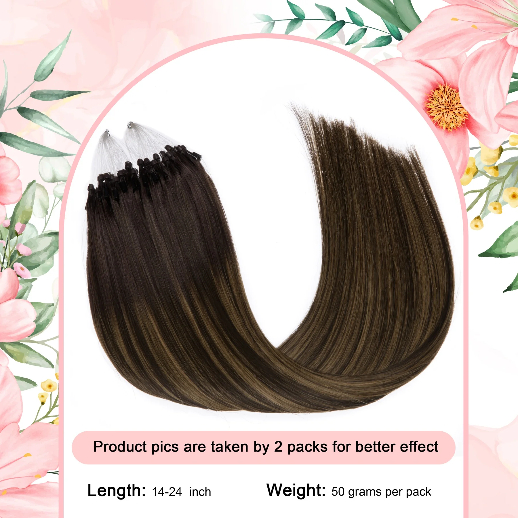 Micro Beads Hair Extensions Ombre Micro Loop Human Hair Extensions #2/8/2 Invisible Ring Extension for Women 1g/s 50g