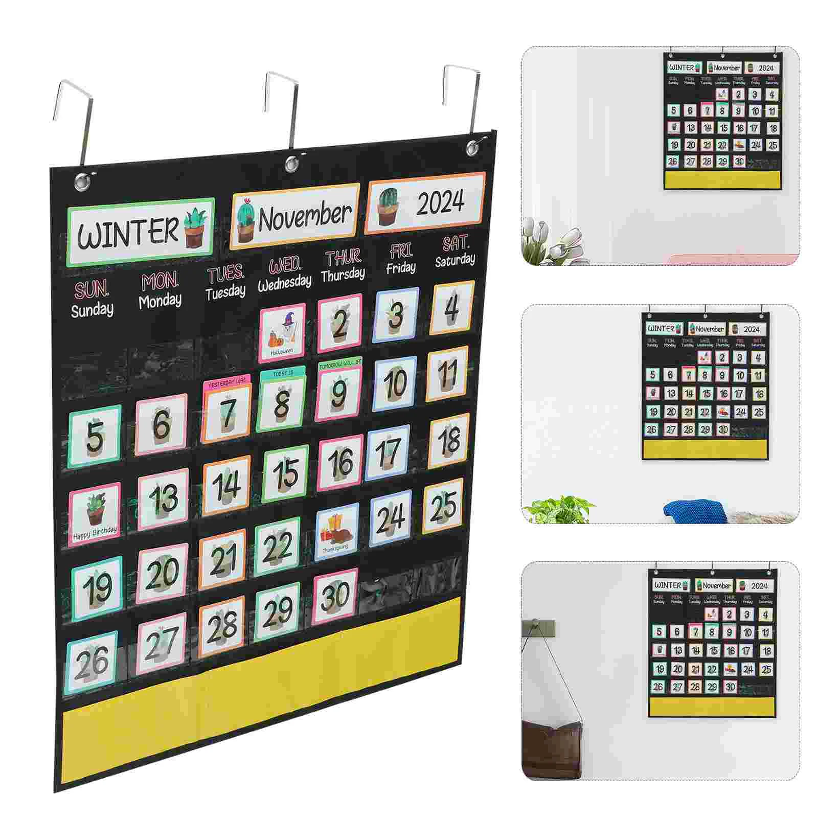 

Calendar Weather Pocket Chart Classroom Calendar Pocket Bag Educational Cards Cartoon Wall Calendar Learning Teaching Prop