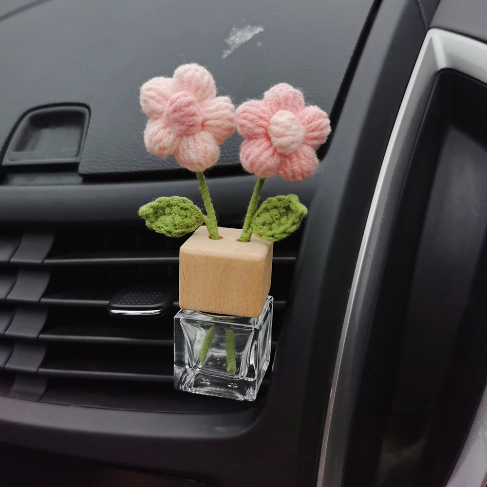 Handgemachte häkeln flauschige Blume Auto Lufter frischer Styling Diffusor  Flasche niedlichen Innen zubehör Dekoration Gadgets - AliExpress