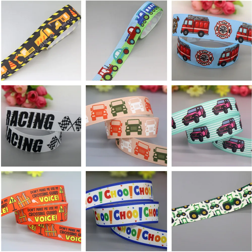 50yards Car Tractor Train Race Printed Grosgrain Ribbon Accessories Headwear Decoration Collar DIY Sewing Craft S2528 DHK