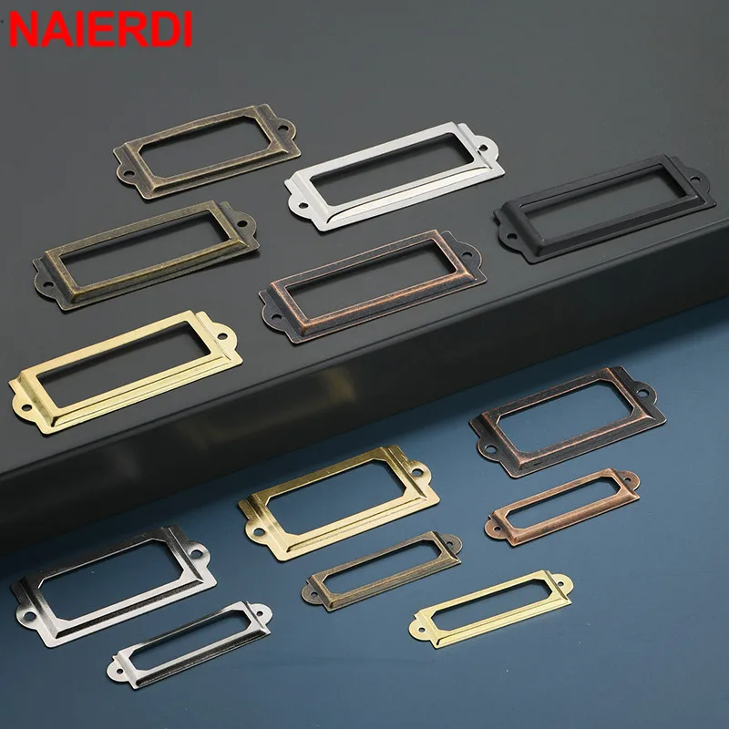 NAIERDI 10PCS 골동품 황동 금속 캐비닛 서랍 레이블 당겨 프레임 이..