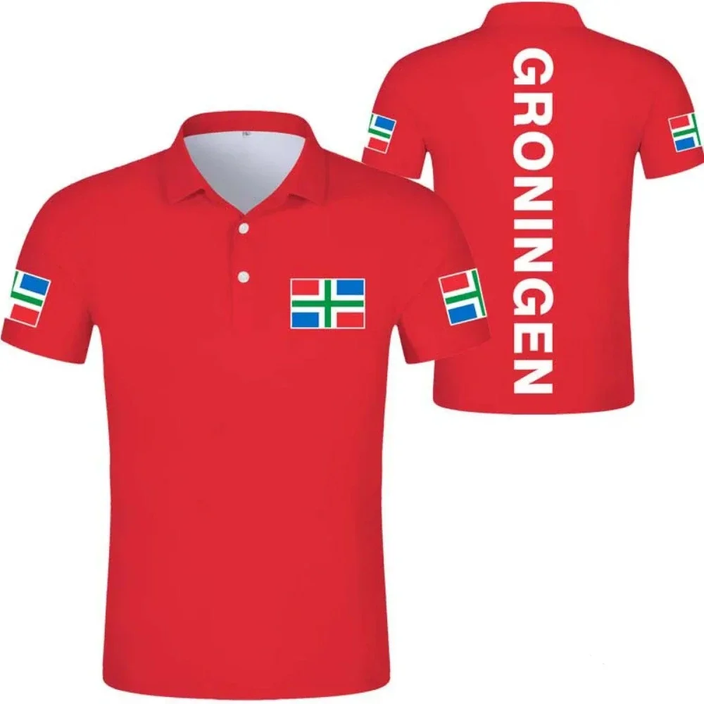 

Netherlands Groningen Flag Free custom Name number 3D printed photo text Logo Polo shirt