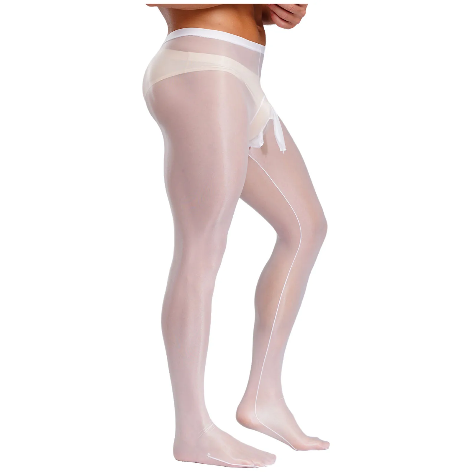 Bulge Pouch Opening Footed Tights Stockings for Gay Men Lingerie Tights Sheer Stocking Silky Underwear Pants Unitard Pantyhose