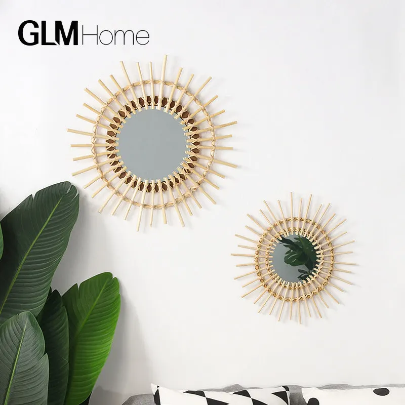

Nordic Creative Rattan Mirror Wall Hanging Wall Decoration Flower Shape Home Decoration Home Accessories