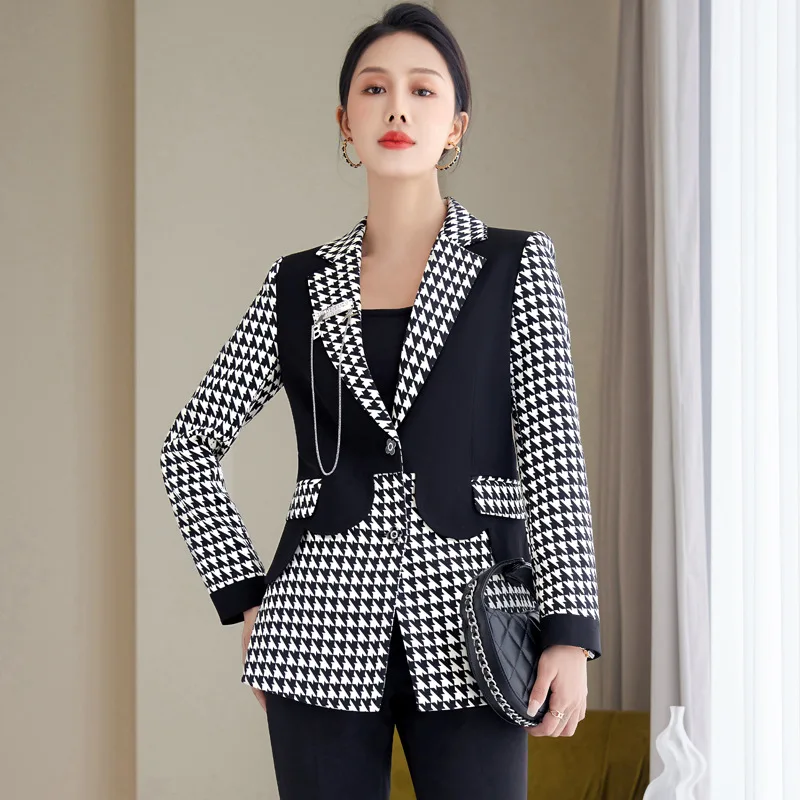 

Женский клетчатый костюм Chessboard, новый модный Дизайнерский Костюм из искусственной кожи, высококачественный Топ, весна и осень 2023