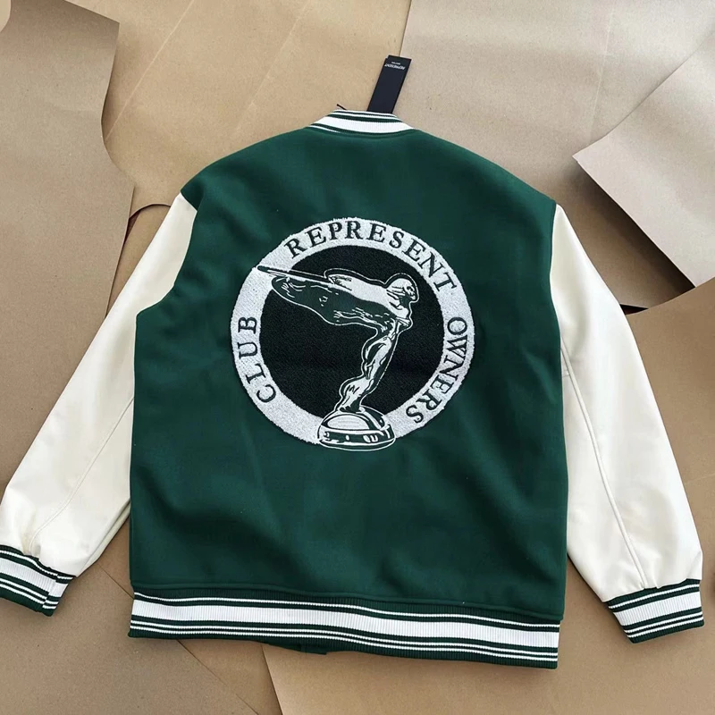 

23FW NEW REP American Angel Jacket Leather Sleeve Emblem Splice Coat Men's Women's High Quality Embroidered Baseball Coat