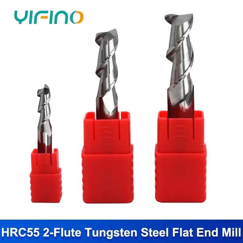 

YIFINO HRC55 2-Flute For Aluminum Milling Cutter Tungsten Steel Carbide Flat End Mill CNC Mechanical Machining Endmills Tools