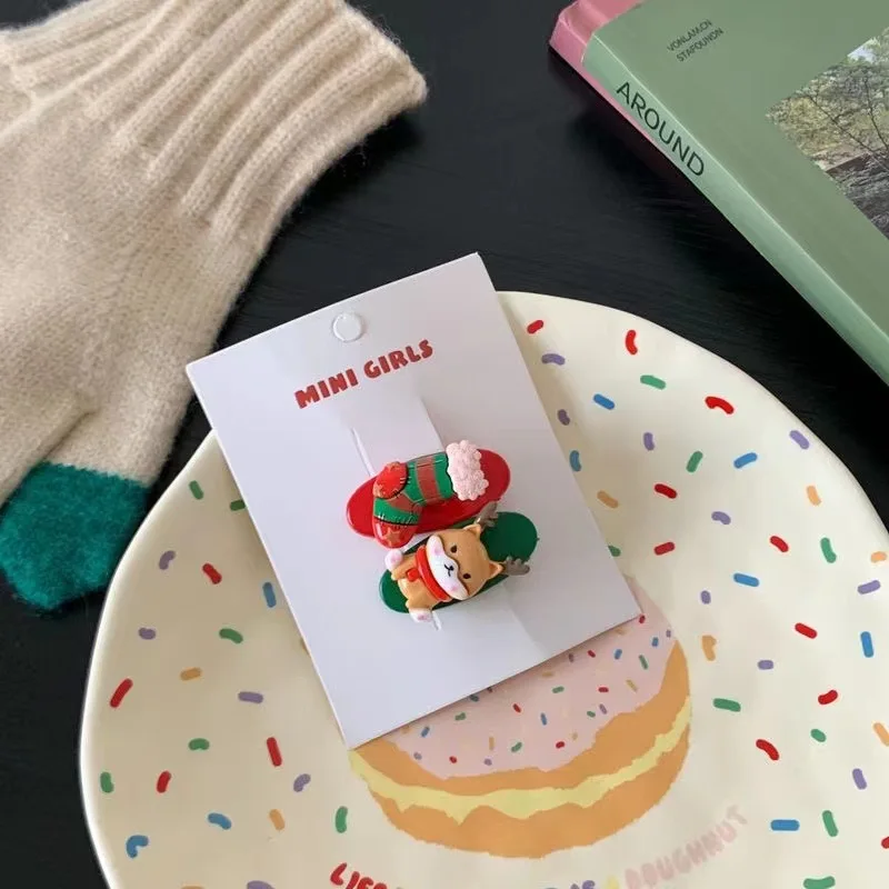 Women Cute Acrylic Hair Pin Cartoon Santa Claus Hair Clips for Girls Headwear Kids Hair Accessories Christmas Gift