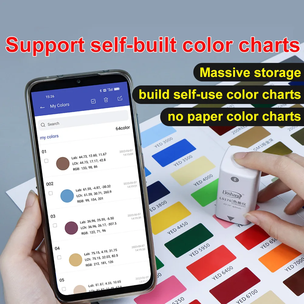 Pocket Colorimeter Digital PantoneC/U/TPG Color Reader Bluetooth CMYK CIE LAB RGB Color Meter for Ink 45/0 LS170 portable colorimeter