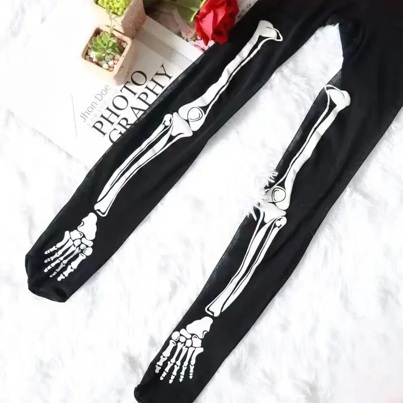Fashion Tights Sexy Skeleton Legging Nightclub Bar Stockings Halloween Skull Bones Black Pantyhose for Women Young Girls