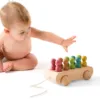 Wood Colorful Beech Trolley Toys For Babies From 1 Year To 3 With 10 Wooden Dolls Games For Babies Development Montessori Baby 4