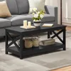 Black Coffee Table with Storage Shelf for Living Room, X Design Accent Cocktail Table, Easy Assembly Home Furniture 2
