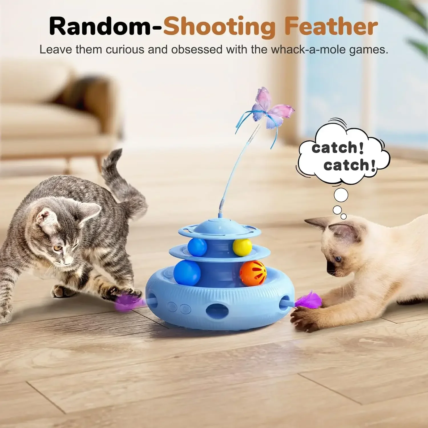 

Cat Fluttering Automatic Moving Toy Interactive Ambush Butterfly,random Toys,4-in-1 Track Rechargeable Feather,two-tier Ball