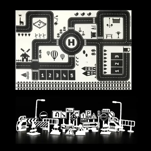 Tapis de jeu pour bébé, tapis de carte de route de circulation urbaine, tapis de stationnement de voiture de ville, panneaux de signalisation, tapis de jeu d'escalade pour bébé 5