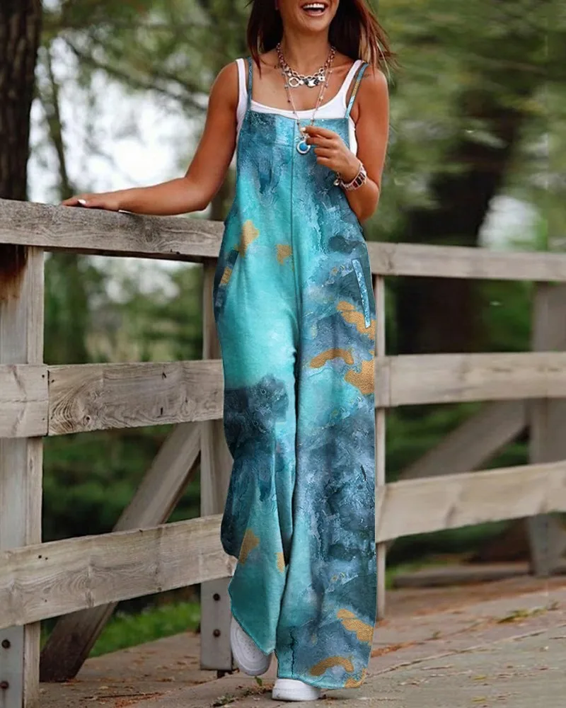 Spring Summer Casual Woman Jumpsuit Office Lady Loose Off Shoulder Sleeveless Print Jumpsuits For Women 2024 One Piece Rompers