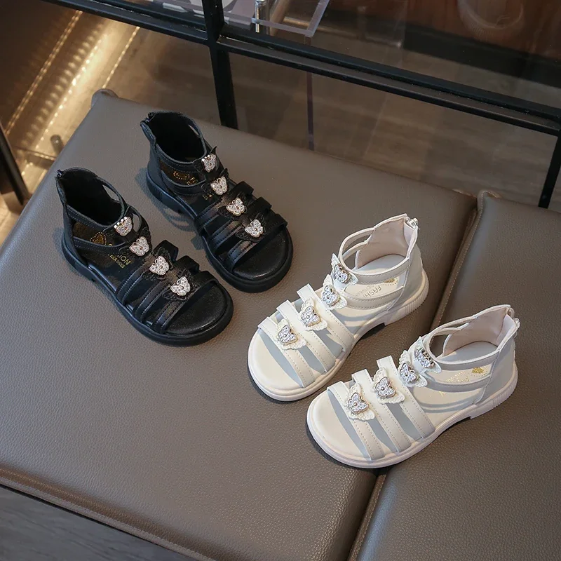 Black Beige Kids Summer Sandals Non Slip Open Toe