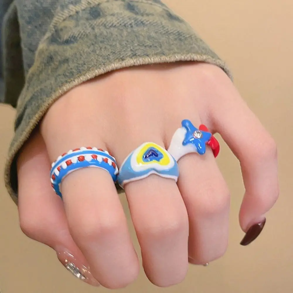 Dopamine Glazuur Ring Candy Color All-Ages Uniek Hart Ring Verstelbare Macaron Kleur Opening Vinger Ring Valentijnsdag Cadeau