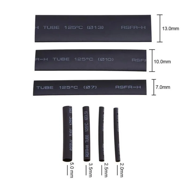 127pcs Black 7 Sizes Assorted Bagged Flame-Retardant Heat Shrinkable Tube Combination Sets Car Accessories