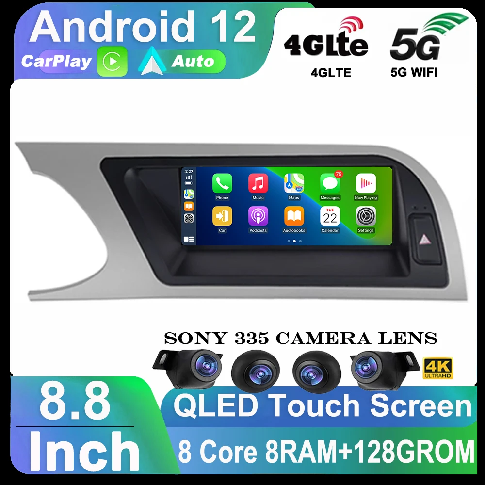 

8.8" Android 12 Car Multimedia Player Carplay For Audi A4 B8 A5 2009 - 2016 Navi Radio GPS Stereo Head Unit 360 Camera WIFI+4G