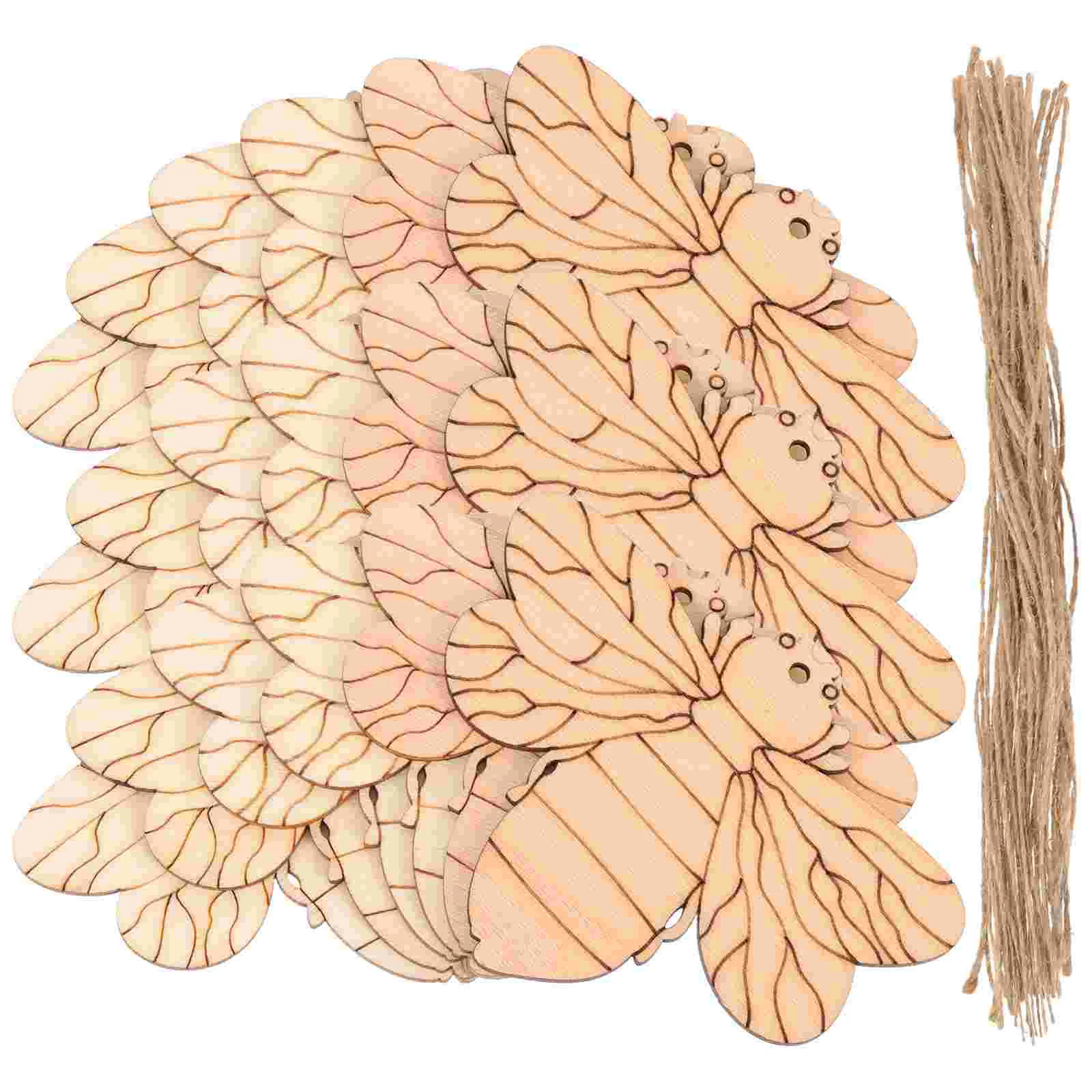 

50 Sets Chrysanthemum on Blank Wood Chip Childrens Toys DIY Wooden Cutout Unfinished Slices Bee Shape Painting Craft