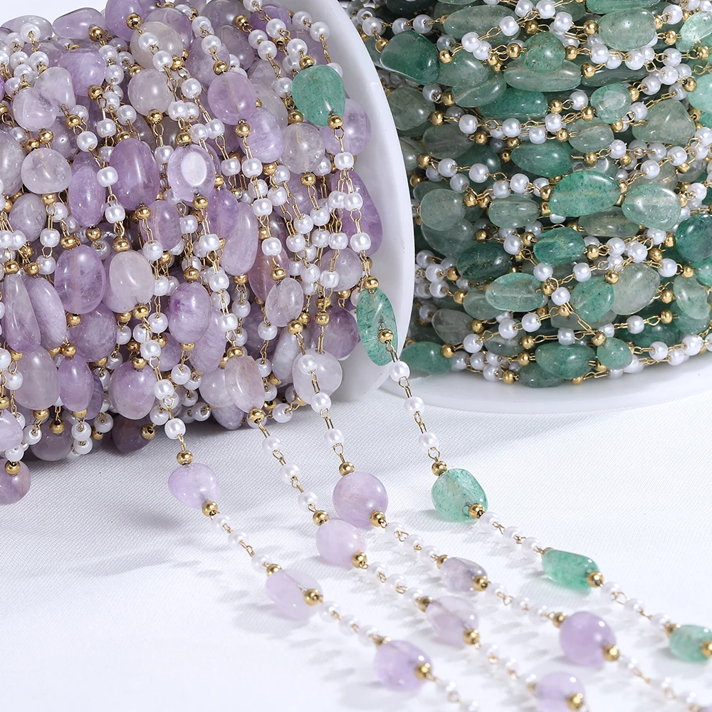 

No Fade 1meter Stainless Steel Natural Stone Beaded Chain for Necklace Bracelet Crystal Chain Jewelry Making DIY Wholesale