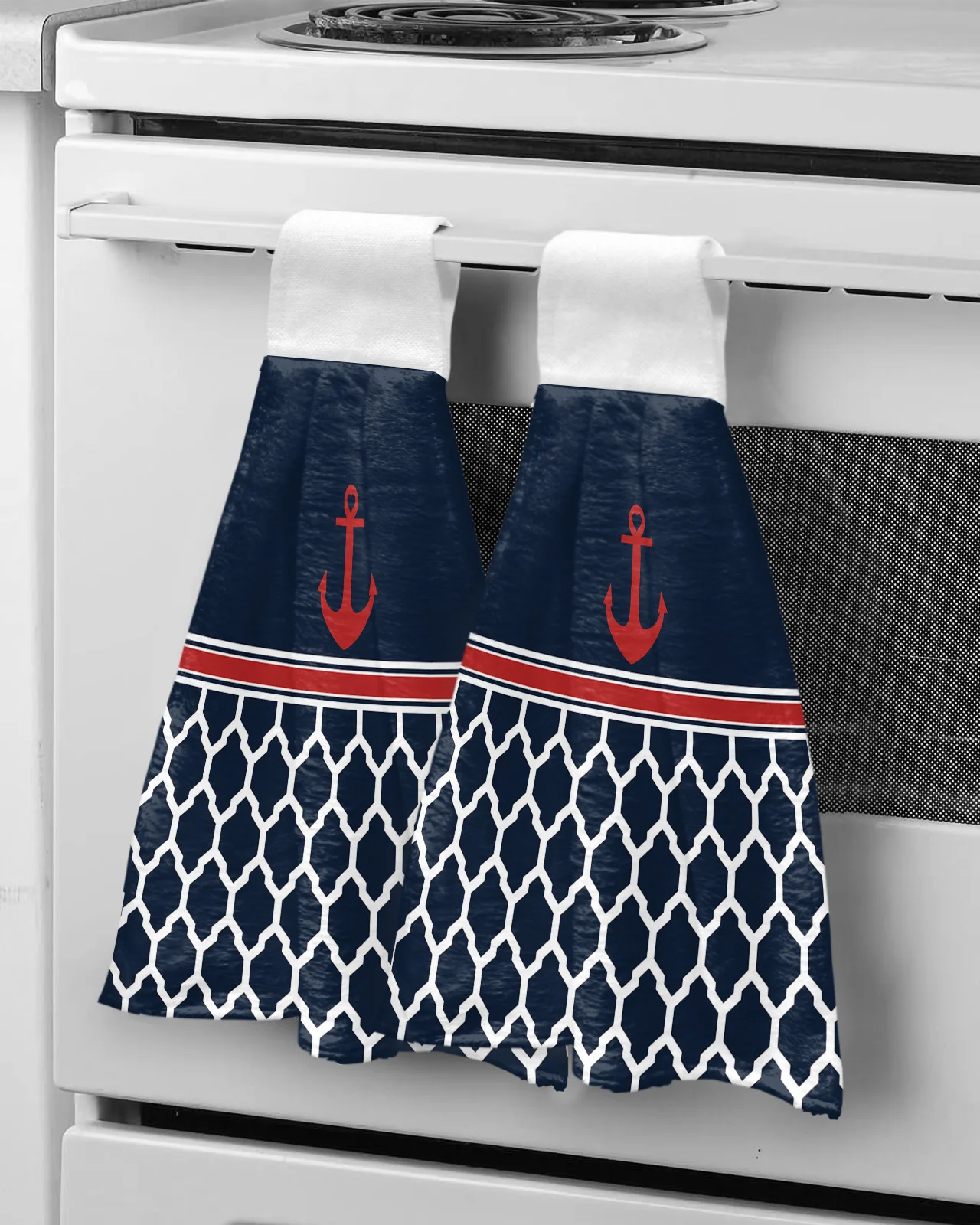 

Navy Striped Anchor Hand Towel for Bathroom Kitchen Absorbent Hanging Towels Microfiber Soft Kids Handkerchief