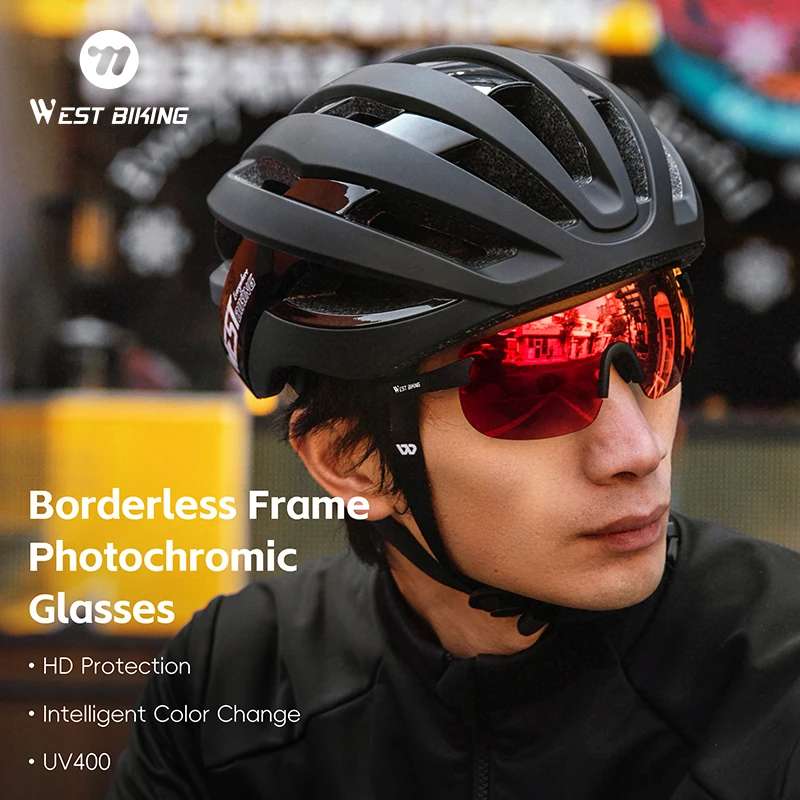 WEST BIKING Frameless Photochromic Glasses UV400 Protection HD Goggles Unisex TR90 Lightweight Cycling Glasses Sports Eyewear