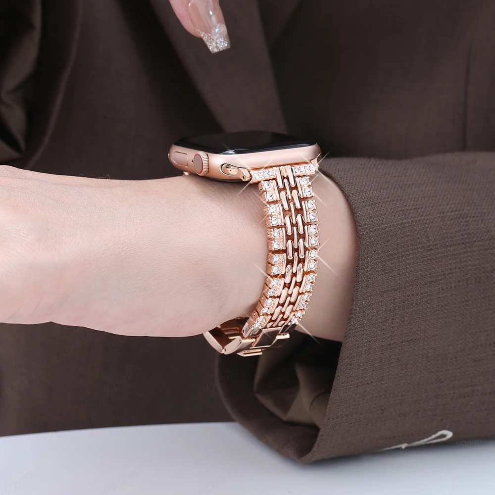 

Diamond Strap for Apple Watch Metal Band 40mm 41mm 44mm 45mm Bracelet for Iwatch Ultra Series 6 7 Se 8 5 4 Stainless Steel Bands