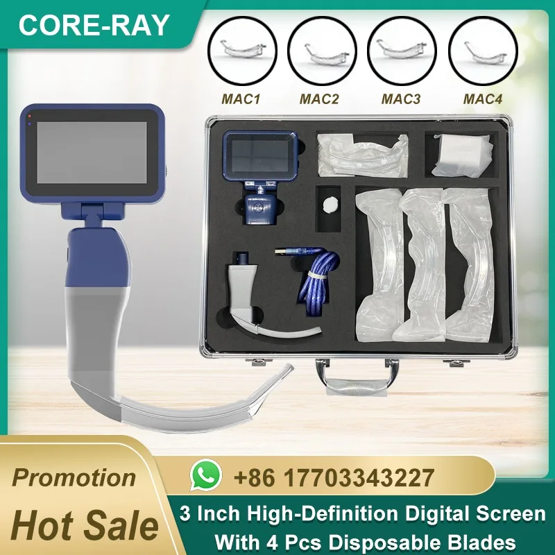 3 inch Screen High-Definition Digital Video Laryngoscope with 4 PCS Disposabl Blades Suitcase Include