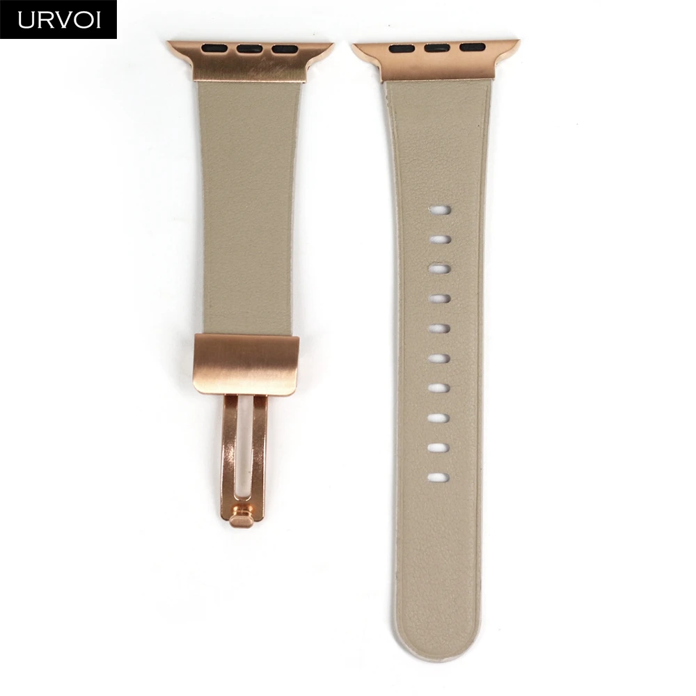 URVOI Starlight Rose Gold Leather Watch Strap with D-Pin Metal Buckle
