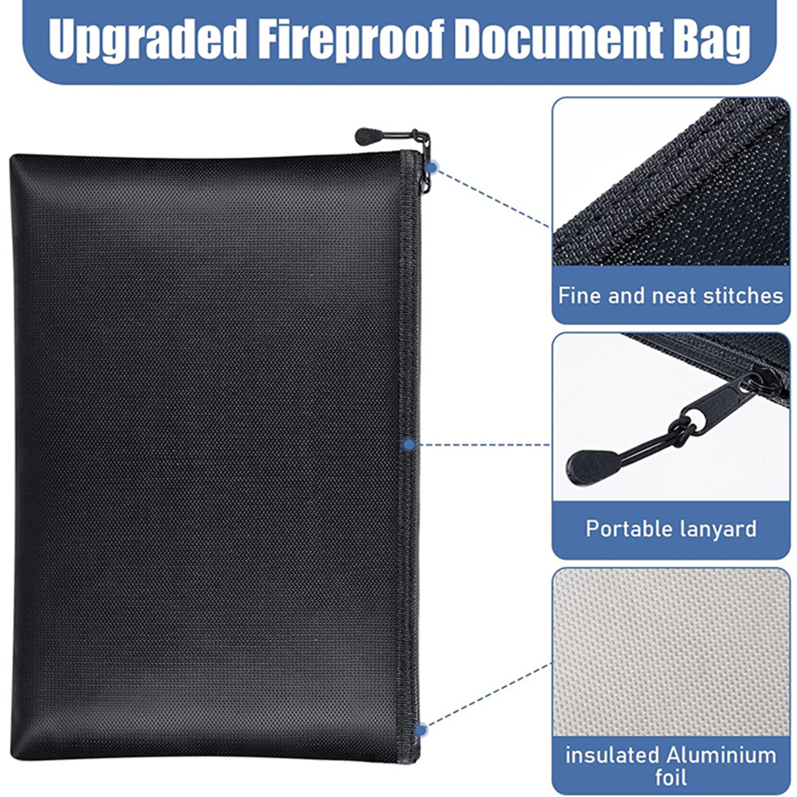 Fireproof Waterproof Document Envelope File Folder Cash Pouch Portable Fireproof Money Bag Safe Bag for Home Office S/M/L