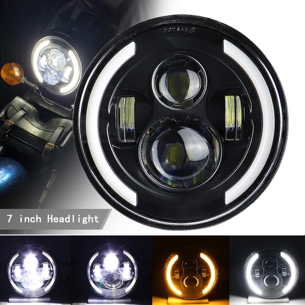 7 Inch Motorcycle LED Headlight Hi/Low Beam DRL Turn Signal 7" Round Headlamp 1PC for Harley Jeep Wrangler JK LJ CJ Hummer H1 H2